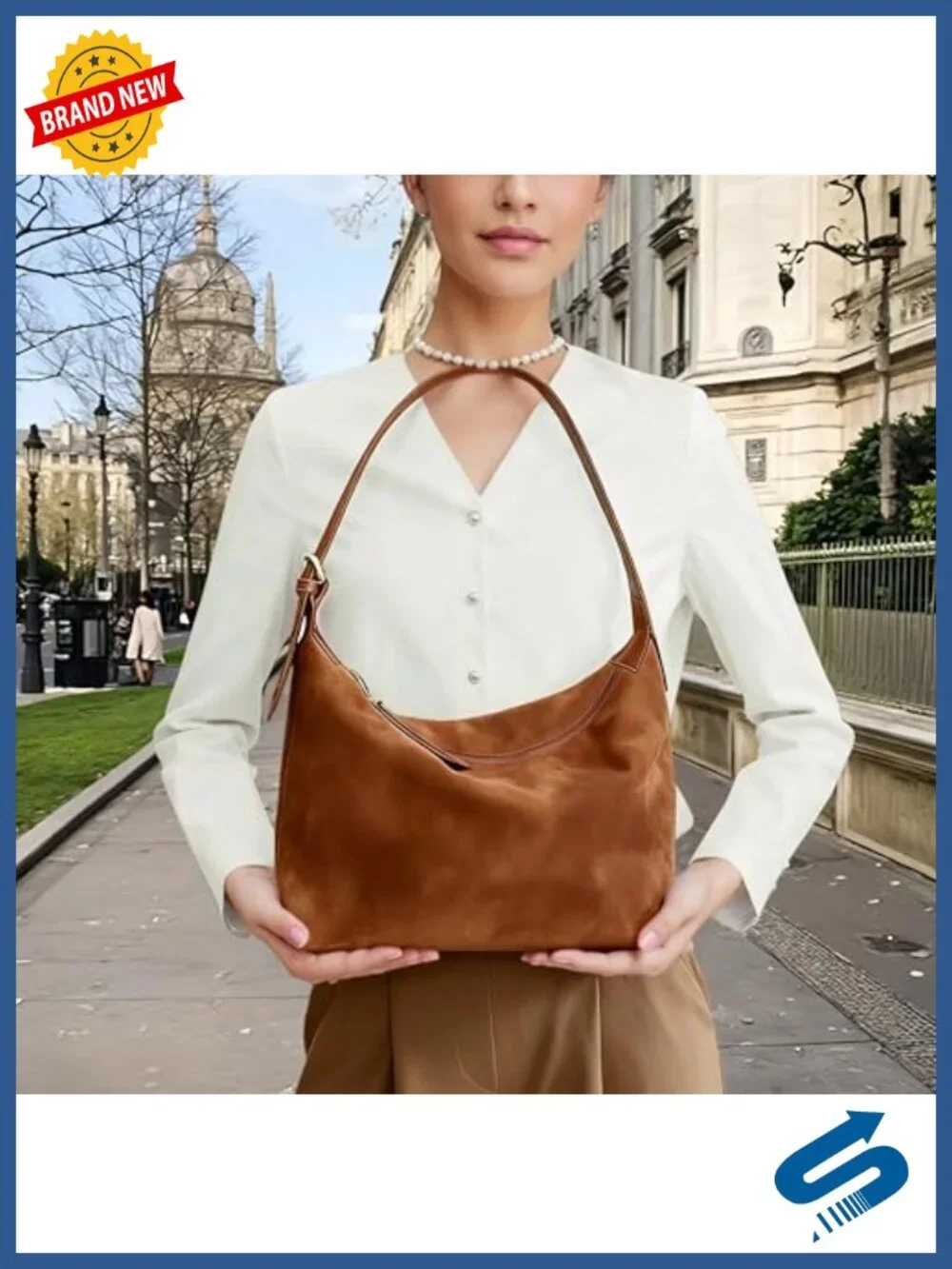 Faux Suede Hobo Bag with Adjustable Shoulder Strap